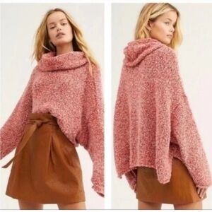 Free People BFF Cowl Neck Sweater Prickly Pear Pink XS Crop Oversized Knit